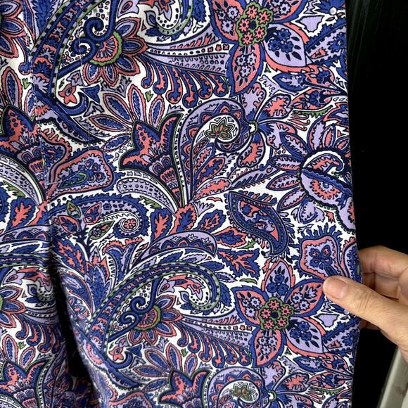 Isaac Mizrahi Sz 16 24/7 Stretch Pink & Blue Paisley Cropped Pants QVC Casual - Picture 2 of 6